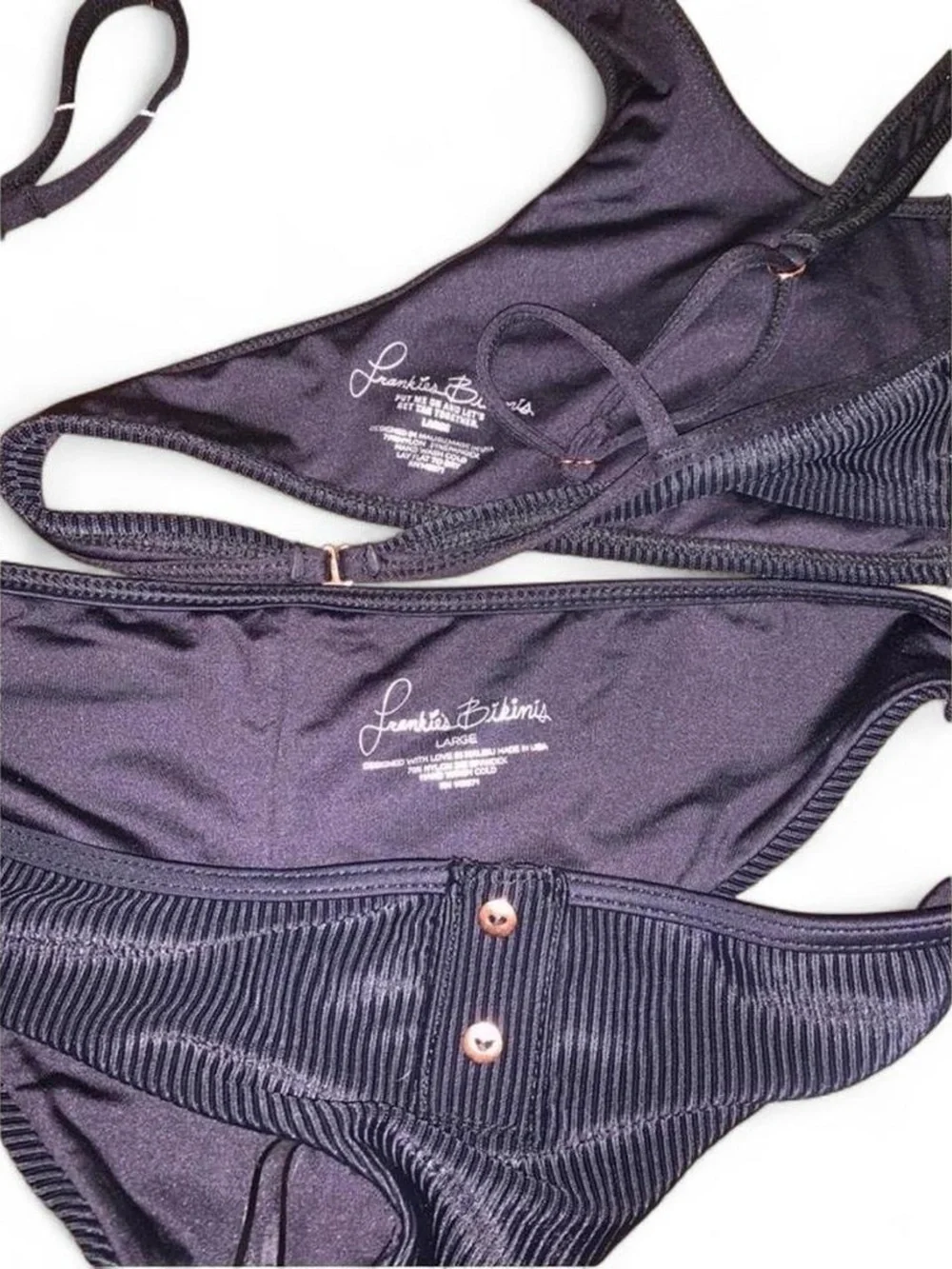 Frankie's Bikinis Black Ribbed Button-Front Bikini Set